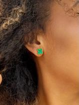 Brinco de trevo Verde de aço com banho ouro