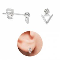 Brinco De Triângulo E Strass PRI Style Folheado A Prata Antialérgico