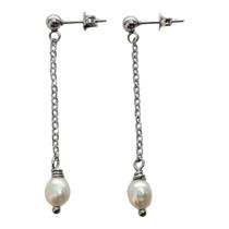 Brinco Delicado Aço Perola Pequena e Corrente Aço