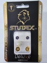 Brinco deluxe - daisy roxo com cristal dourado ld6284y Brinco deluxe - daisy roxo com cristal dourado ld6284y