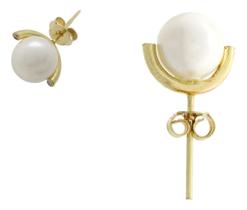 Brinco Diamante Ouro 18k Solitário Pérola Shell 8,2mm J25609