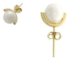 Brinco Diamante Ouro 18k Solitário Pérola Shell 8,2mm J25609fvia