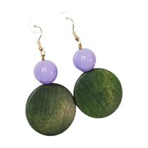 Brinco Disco Madeira Feminino Brinco Verde Lilás Brinco Disco Madeira Feminino Brinco Verde Lilás