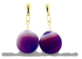 Brinco Disco Pedra Agata Lilas Tarracha Dourado Brinco Disco Pedra Agata Lilas Tarracha Dourado