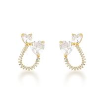 Brinco Dois Corações Zircônios Banhado a Ouro 18k Brinco Dois Corações Zircônios Banhado a Ouro 18k