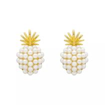 Brinco Dourado Abacaxi Pérola Detalhes Brinco Dourado Abacaxi Pérola Detalhes