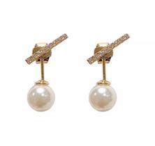 Brinco Dourado Barra Strass Pérola Brinco Dourado Barra Strass Pérola