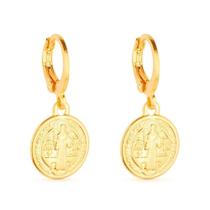 Brinco Dourado De Argolinha Com Medalha Religiosa