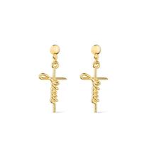 Brinco Dourado de Cruz com a palavra Jesus Brinco Dourado de Cruz com a palavra Jesus