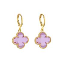 Brinco Dourado de Trevo com Zircônia Rosa