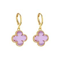 Brinco Dourado de Trevo com Zircônia Rosa