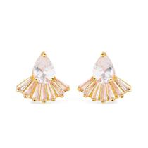 Brinco Dourado Gota E Coroa Com 8 Pedras De Zircônia