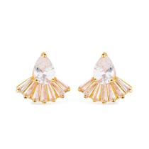 Brinco Dourado Gota e Coroa com 8 Pedras de Zircônia