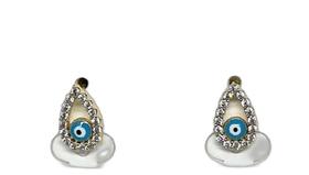 Brinco Dourado Gota Olho Grego Azul Brilhante Strass H6532