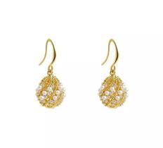 Brinco Dourado Gota Oval Strass Pérolas Detalhes