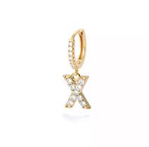 Brinco Dourado Inicial Alfabeto Letra X Argola Strass S1635