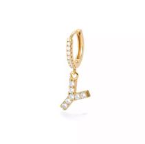 Brinco Dourado Inicial Alfabeto Letra Y Argola Strass S1635