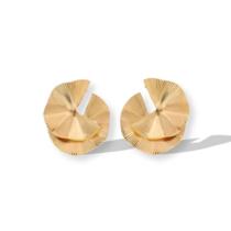 Brinco Dourado Leque Duplo Estilo Orgânico Moderno Listrado Brinco Dourado Leque Duplo Estilo Orgânico Moderno Listrado