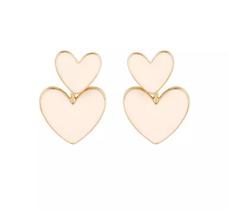 Brinco Dourado Pingente Coração Branco Brinco Dourado Pingente Coração Branco