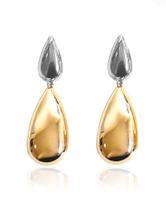 Brinco Duas Gotas Lisas Bicolor Semijoia Ouro 18K e Ródio Branco
