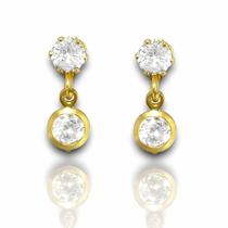 Brinco Duas Pedras Zirconia Banhado Ouro 18k Semijoia
