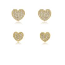 Brinco duo coração micro zirconia banhado a ouro 18k Brinco duo coração micro zirconia banhado a ouro 18k