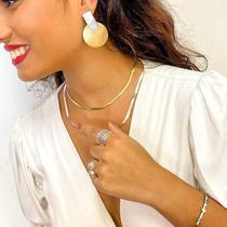 Brinco Duo geométrico retângulo e círculo detalhe escovado banhado a Prata e a Ouro 18k Brinco Duo geométrico retângulo e círculo detalhe escovado banhado a Prata e a Ouro 18k