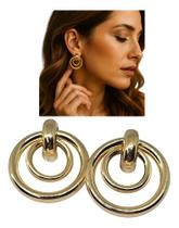 Brinco Duplo Argola Circular Feminino Banhado Ouro 18k Luxo Brinco Duplo Argola Circular Feminino Banhado Ouro 18k Luxo