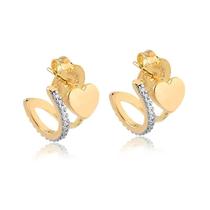 Brinco Duplo Com Coração E Filete Com Pedras De Zircônias