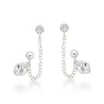 Brinco duplo com corrente e Coração Prata 925 Brinco duplo com corrente e Coração Prata 925