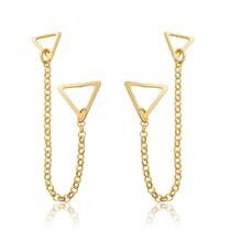Brinco Duplo Triângulo com Elo Português Banhado Ouro 18k Semijoia Antialérgica