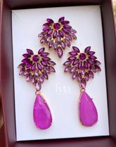 Brinco e anel roxo com banho de ouro brinco grande roxo Brinco e anel roxo com banho de ouro brinco grande roxo