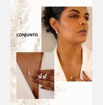 Brinco e Colar Folheados: Lindo Conjunto Com Pedra Brilhante