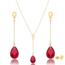 Brinco E Pingente Ouro 18k Com Zircônias Gota Lap.briolet