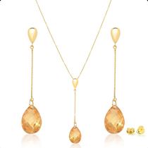 Brinco E Pingente Ouro 18k Com Zircônias Gota Lap.briolet