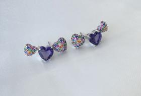 Brinco ear cuff ametista 3 corações