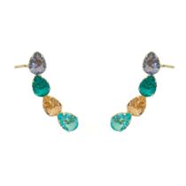 Brinco ear cuff callie gotas zircônias coloridas folheado a ouro 18k