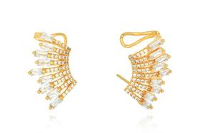 Brinco ear cuff com banho de ouro 18K e zircônias incolores