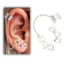 Brinco Ear Cuff Com Corações E Correntinha PRI Style Folheado A Prata Antialérgico BSPRI2586 P