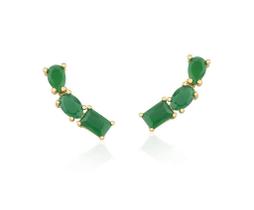 Brinco Ear Cuff com Cristais Cor Esmeralda Banhado a Ouro - Joia Elegante Brinco Ear Cuff com Cristais Cor Esmeralda Banhado a Ouro - Joia Elegante
