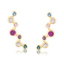 Brinco ear cuff com pedras color folheado a ouro