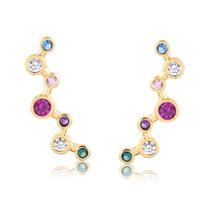 Brinco Ear Cuff Com Pedras Coloridas Folheado A Ouro Brinco Ear Cuff Com Pedras Coloridas Folheado A Ouro