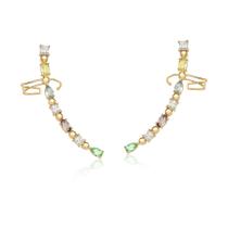 Brinco Ear Cuff com Pedras Coloridas Prata Banhado a Ouro 18k Brinco Ear Cuff com Pedras Coloridas Prata Banhado a Ouro 18k