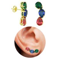 Brinco Ear Cuff Com Pedras De Vidro De Gota PRI Style Folheado A Ouro 18K Antialérgico BSPRI4076