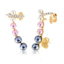 Brinco Ear Cuff Com Pedras De Zircônias E Pérolas Color Com Brinco Ear Cuff Com Pedras De Zircônias E Pérolas Color Com
