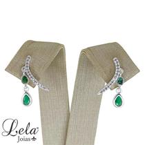 Brinco ear cuff com pingentes gota verde prata 925