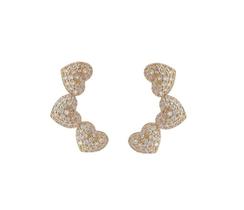 Brinco Ear Cuff com Três Corações Cravejados Banhado a Ródio Branco - VIDIÈ