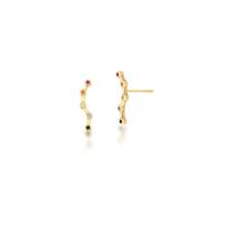 Brinco Ear Cuff com zirconias coloridas Banhado em Ouro 18k