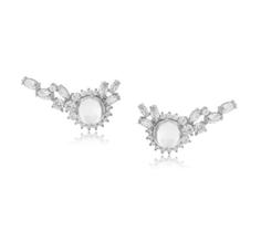 Brinco Ear Cuff com Zircônias Cristais e Pedra Cabochão Banhado a Ródio - 3,5 cm x 2 cm Brinco Ear Cuff com Zircônias Cristais e Pedra Cabochão Banhado a Ródio - 3,5 cm x 2 cm