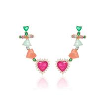 Brinco Ear Cuff Coração Pedras Fusion Turmalina Semijoia Brinco Ear Cuff Coração Pedras Fusion Turmalina Semijoia